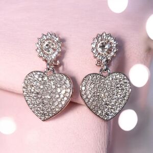 Pavé Crystal Heart Drop Earrings - Silver